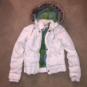 Coat | Ivory Jacket with Removable Fur Hood